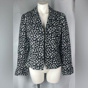Lafayette 148 Cotton Silk Blend Jacket Blazer Black White Polka Dot Textured 10